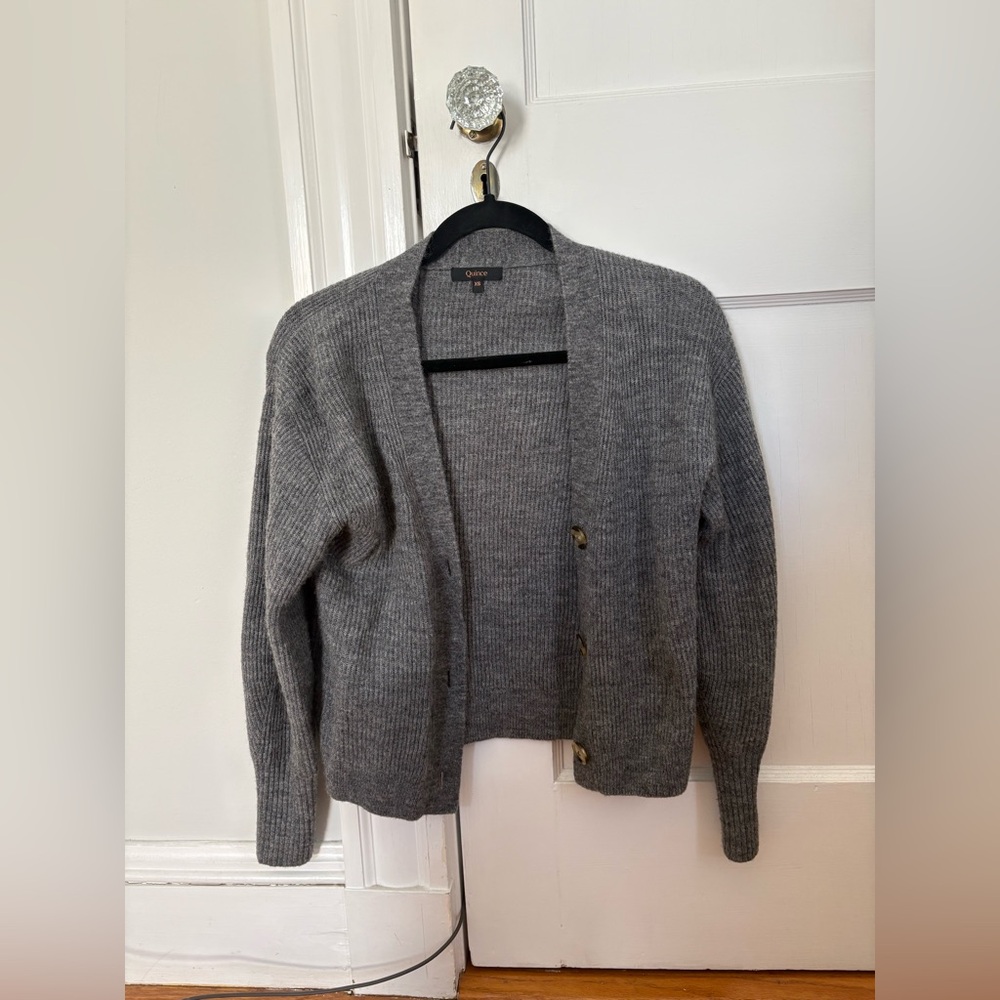 Quince light weight grey wool and alpaca blend cardigan size XS
